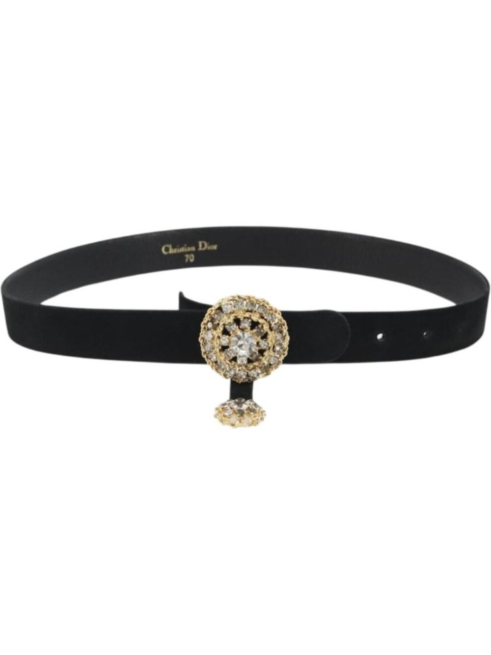 Christian Dior Belt Suede Leather 32.3"" Black Gold
